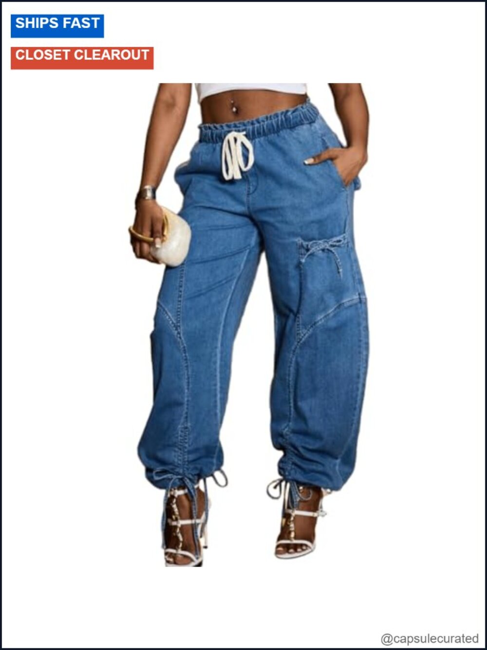 Wide Leg Baggy Jeans Plus Size Loose Elastic Waist Denim Pants with Pockets